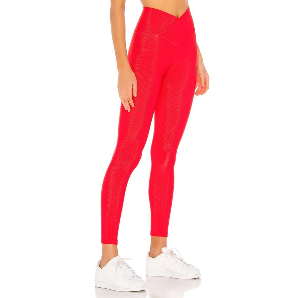 Beach Riot Womens Cara Rib Legging Size Medium Red Criss Cross Waistband Active